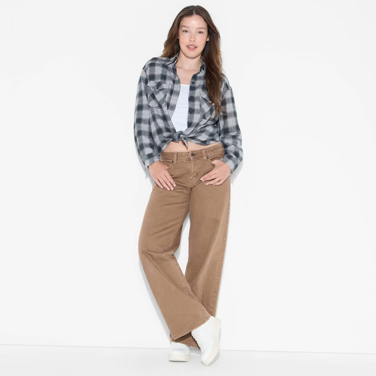 Women's Oversized Long Sleeve Collared Flannel Shirt - Wild Fable™ Black Plaid XXS | Target