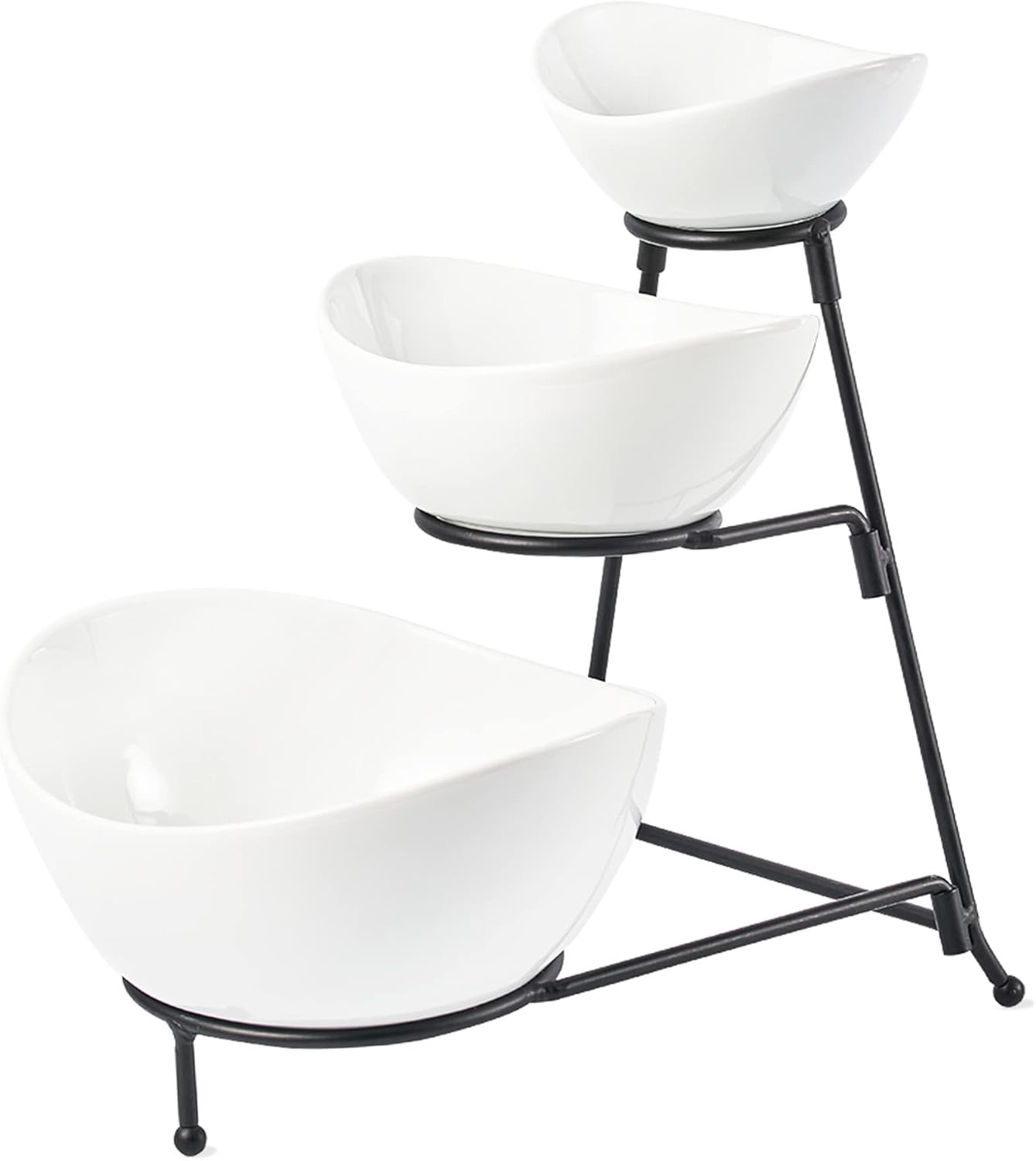 LYEOBOH 3 Tier Oval Bowl Set with Collapsible Thicker Metal Stand, 3 Oval Porcelain Bowls Set for... | Amazon (US)