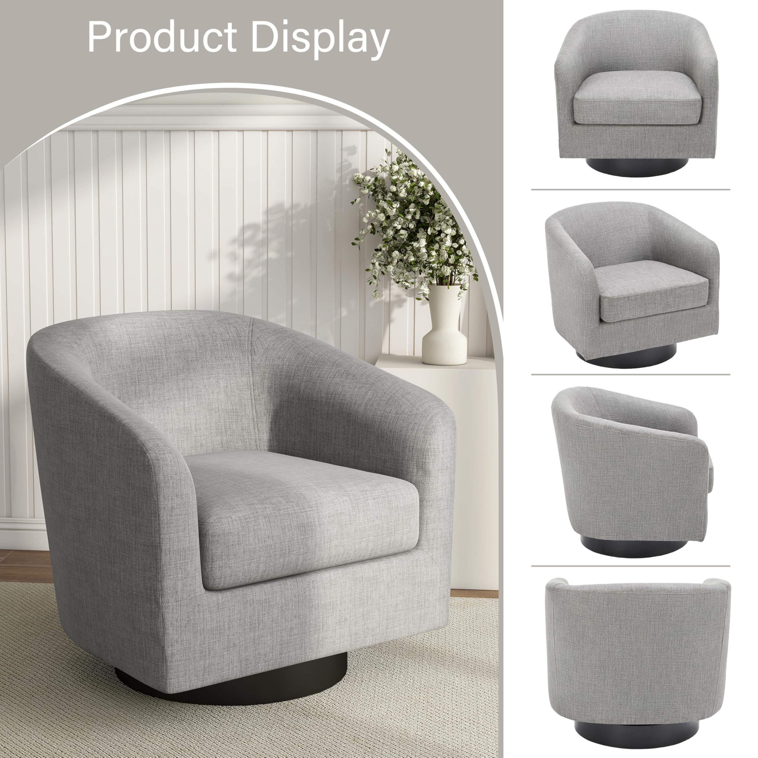 Pia Ricco Swivel Barrel Chairs Set of 2, 360° Swivel Round Accent Chair, Comfy Upholstered Fabri... | Amazon (US)