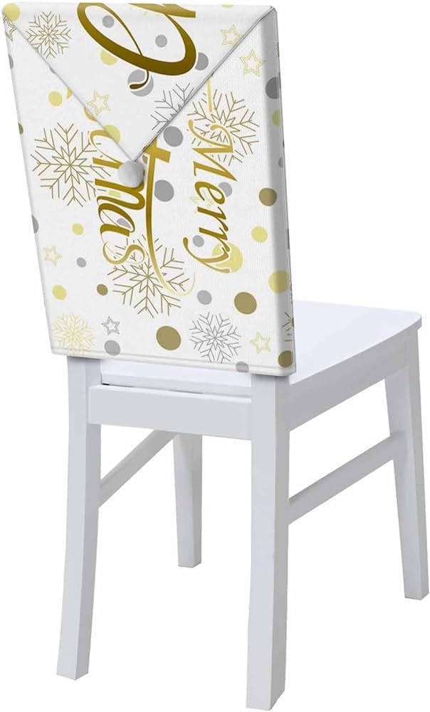 Christmas Dining Room Chair Back Covers, Merry Christmas Snowflake Polka Dot Gold White Chair Cov... | Amazon (US)