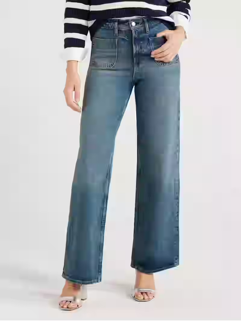Free Assembly Women's Patch Pocket Wide Leg Jeans, 31” Inseam, Sizes 0-16 | Walmart (US)