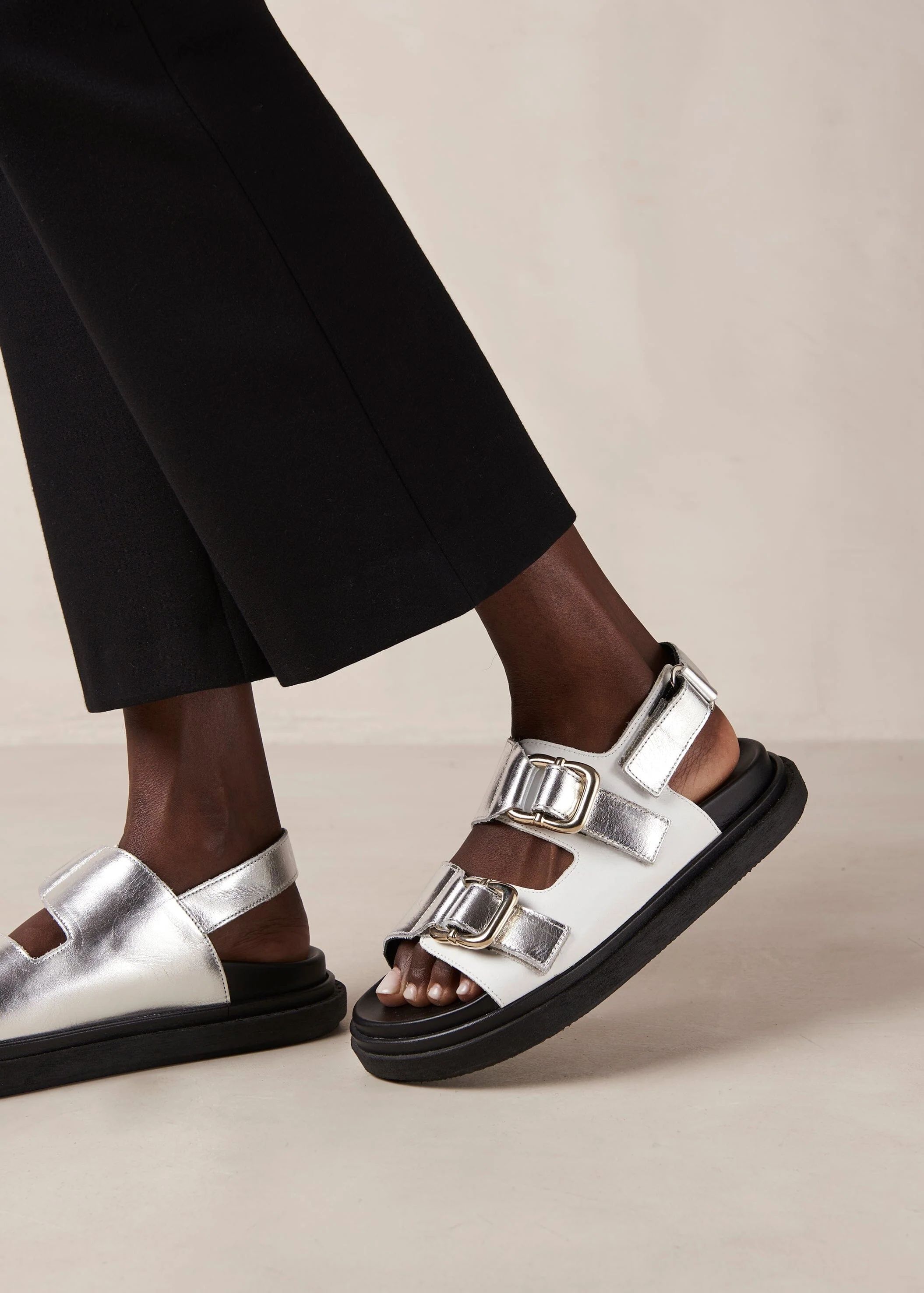 Harper - White and Silver Leather Sandals | ALOHAS | Alohas FR