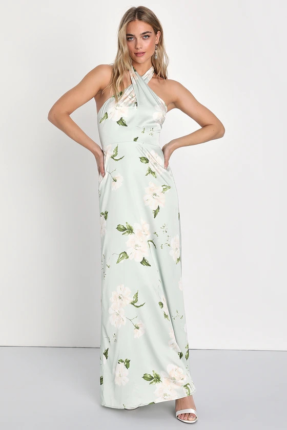 Charming Aspirations Light Green Floral Halter Maxi Dress | Lulus (US)