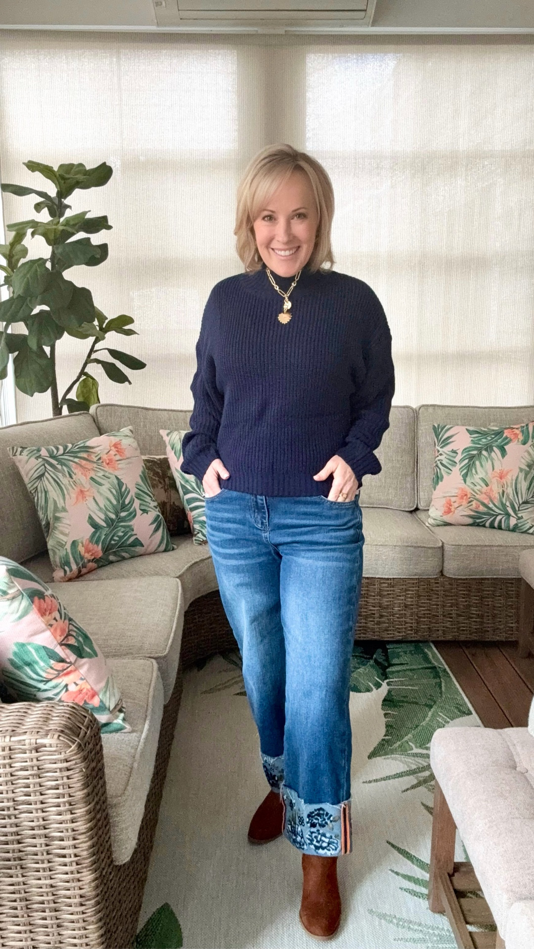 I’ve been wearing this outfit non-stop and love mixing and matching these pieces with my other wardrobe favorites! This soft mock turtleneck from Amazon has such a great fit and I layered a simple white lace cami underneath for full coverage and a cute pop of detail. I paired it with these adorable Flamingal cuffed embroidered jeans from Amazon and my favorite suede ruffle booties from Walmart - both pieces I’ve been reaching for all season long! To finish the look, I added a chunky heart necklace and simple hoop earrings from Amazon. Shop my look! 💫💙

#LTKFindsUnder50 #LTKootd #LTKPetite