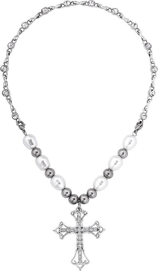 Sacina Gothic Bead Cross Necklace, Cross Choker, Layered Cross Choker Necklace, Goth Necklace, Go... | Amazon (US)
