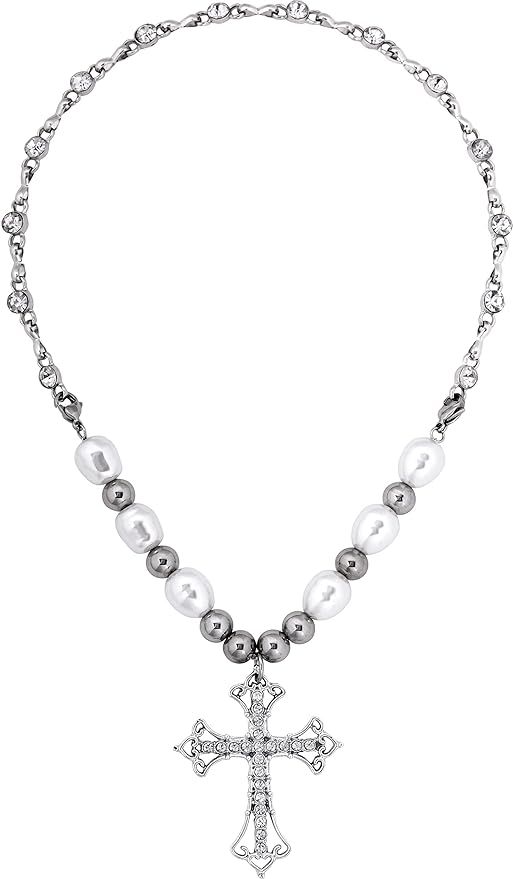 Sacina Gothic Bead Cross Necklace, Cross Choker, Layered Cross Choker Necklace, Goth Necklace, Go... | Amazon (US)