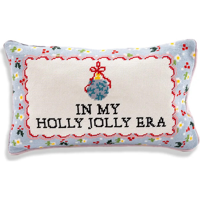Furbish Studio | Holly Jolly Era Needlepoint Pillow, White, Blue | Maisonette | Maisonette