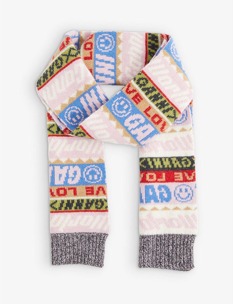 GANNI Graphic wool, recycled-wool and recycled-polyamide blend scarf | Selfridges