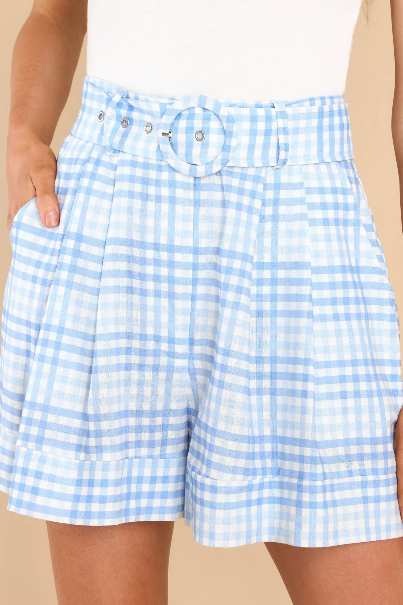 In Nantucket Blue Gingham Shorts | Red Dress 