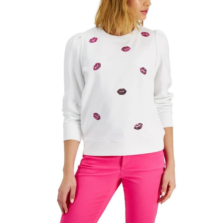Charter Club Sequin Embellished Lip Graphic Sweatshirt Bright White S | Walmart (US)