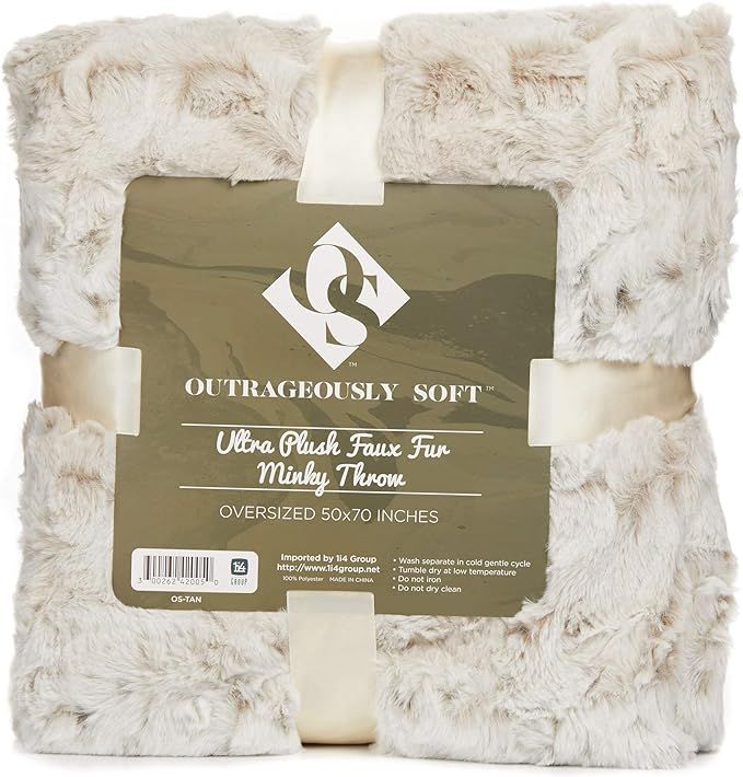 Outrageously Soft Throw Blanket - Ultra Plush Minky Faux Fur Blanket - 50 x 70 Inches - Tan | Amazon (US)