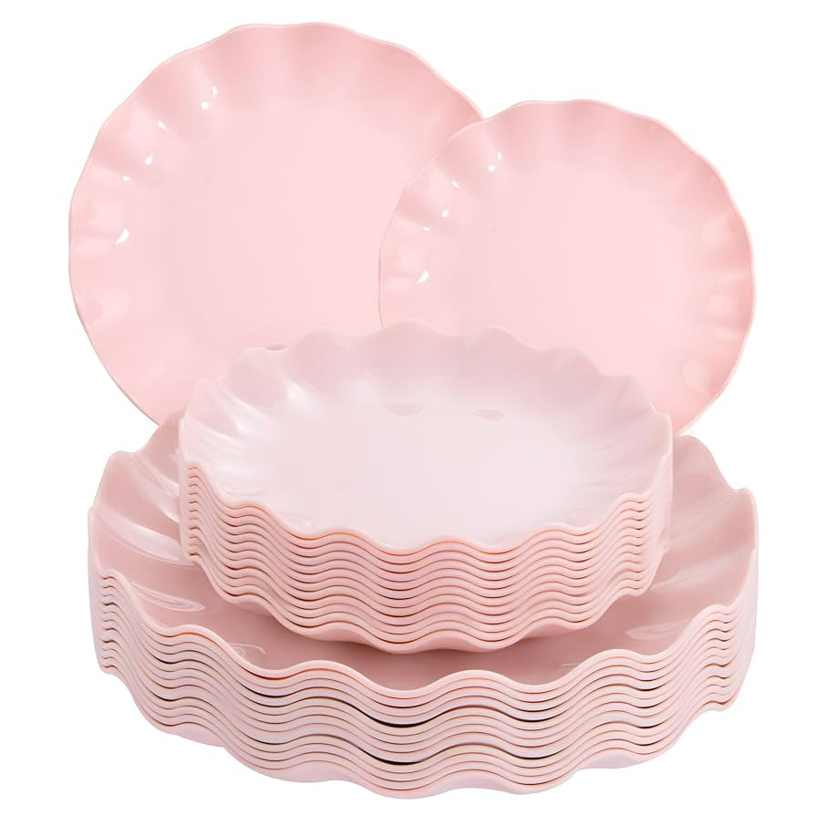 LIYH 24 Pcs Pink Plates Reusable, Pink Plastic Scalloped Plate Durable and Dishwasher Safe,Baby S... | Amazon (US)