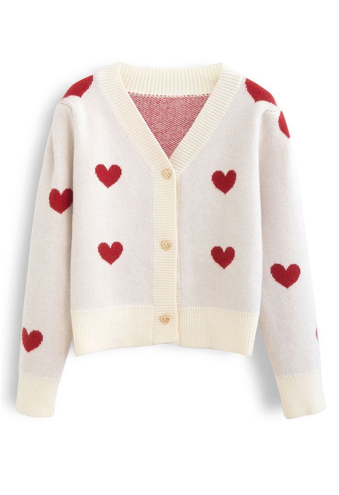 Soft Heart Cropped Knit Cardigan in Ivory | Chicwish