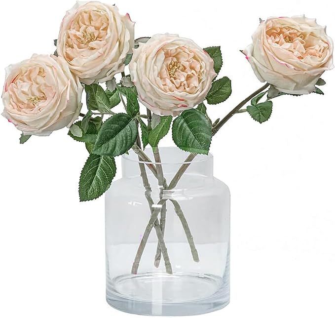 Light Pink 4pcs Fake Flowers for Decoration Home Decor Real Touch Artificial Flowers Austin Rose ... | Amazon (US)