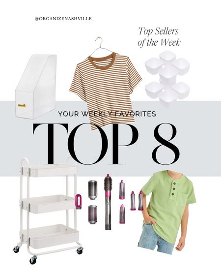 Your favorites from last week including the item that keeps selling out!  Plus, a few items that are on my radar:

Top Sellers:
1. Basic white tshirt (boxy crop comes in multiple colors)
2. Rolling cart (nursing cart)
3. Boys Henley Tshirt from the boys capsule wardrobe
4. White storage trays 
5. Acrylic file box magazine organizer 
6. Dyson air wrap dupe


On my radar:
1. Blue scallop outdoor umbrella
2. Adorable entry or kitchen throw rug
3. Bright swimsuit for summer 
4. Blue and green floral pillows 
