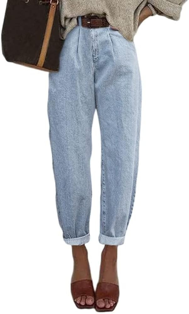 Astylish Womens High Waisted Baggy Jeans Boyfriend Cropped Loose Denim Pants | Amazon (US)