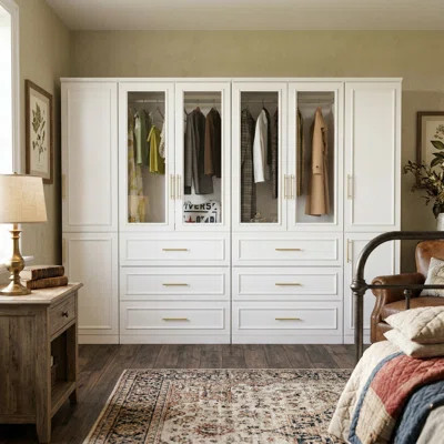 Baukus 94.8" W 6-Drawer Wardrobe with Glass Doors | Wayfair North America