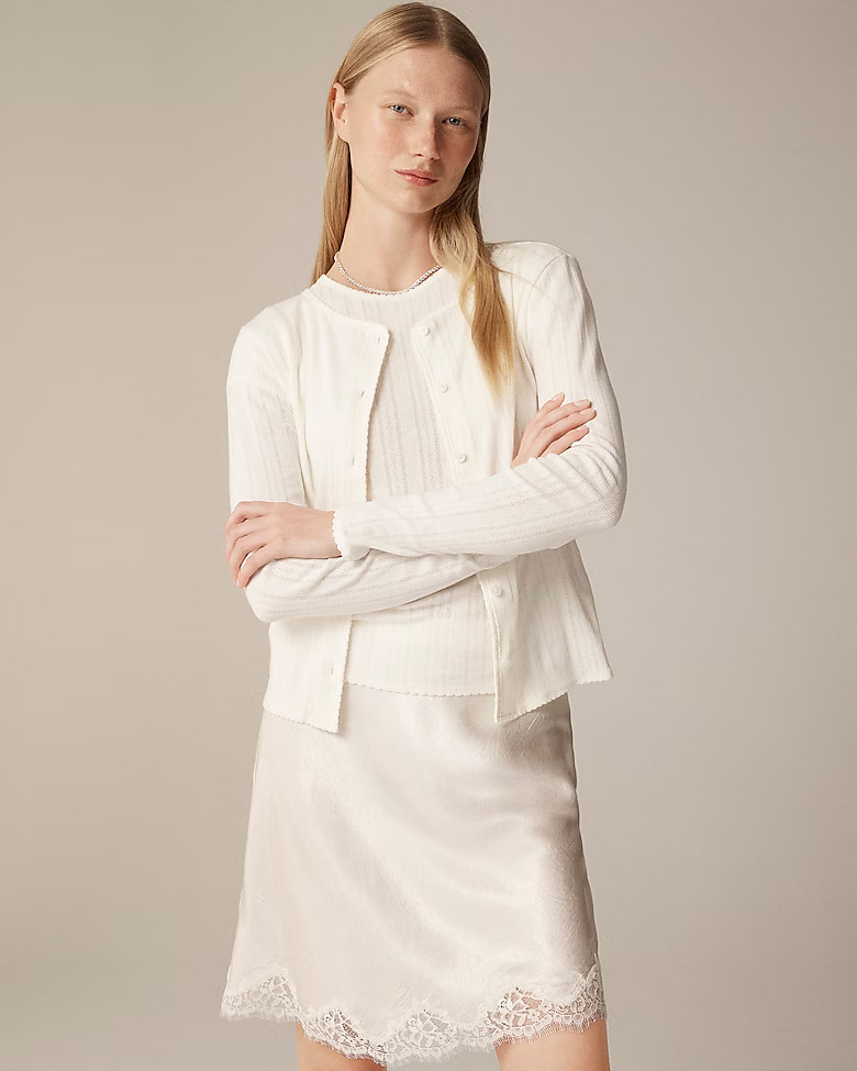 Pointelle crewneck knit cardigan | J. Crew US