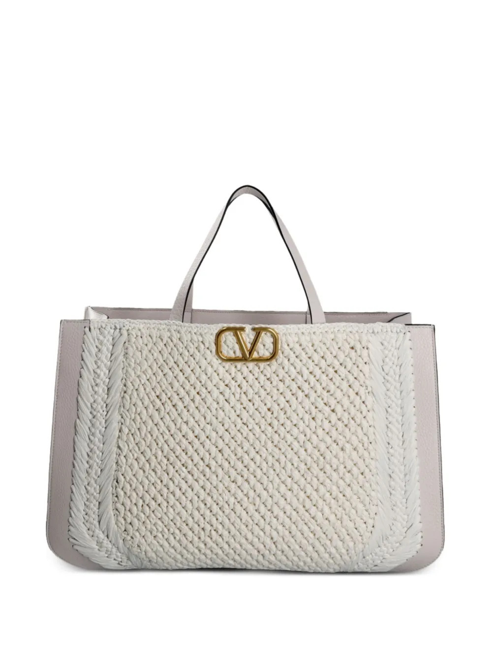 Valentino Garavani VLogo small raffia and leather tote bag - White | Farfetch Global