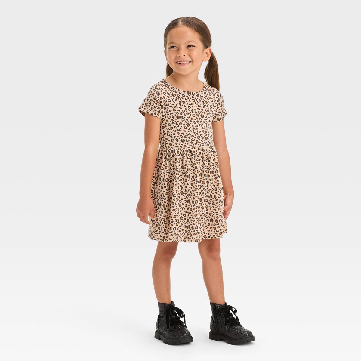 Toddler Girls' Leopard Spot Short Sleeve A-Line Dress - Cat & Jack™ Beige | Target