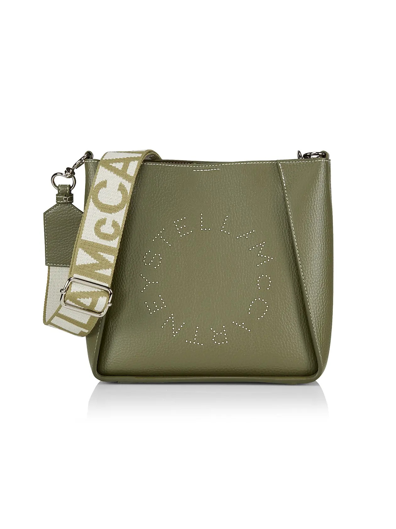 Shop Stella McCartney Mini Studded Logo Grainy Crossbody Bag | Saks Fifth Avenue | Saks Fifth Avenue