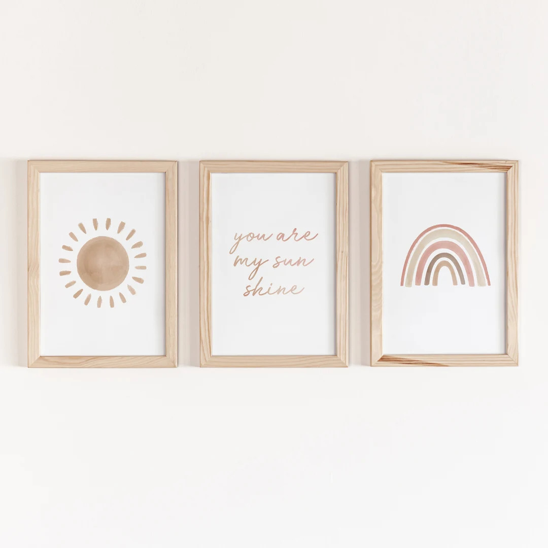 Boho Nursery Decor Girl, You Are My Sunshine, 3 Piece Wall Art, Girls Print Set, Gallery Wall Set... | Etsy (US)