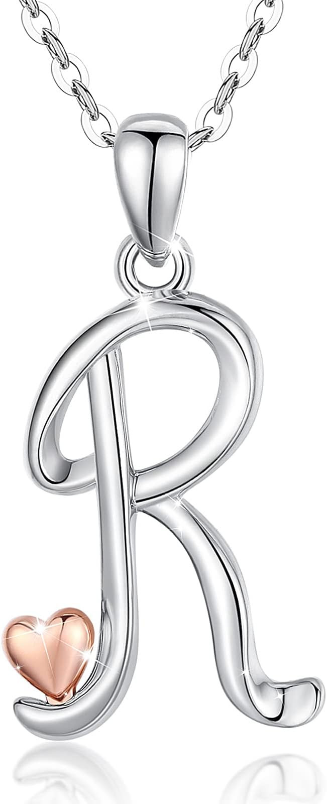 CELESTIA Sterling Silver Initial Necklaces 26 Letter Pendant with Rose Gold Heart - 18 Inch Chain | Amazon (CA)