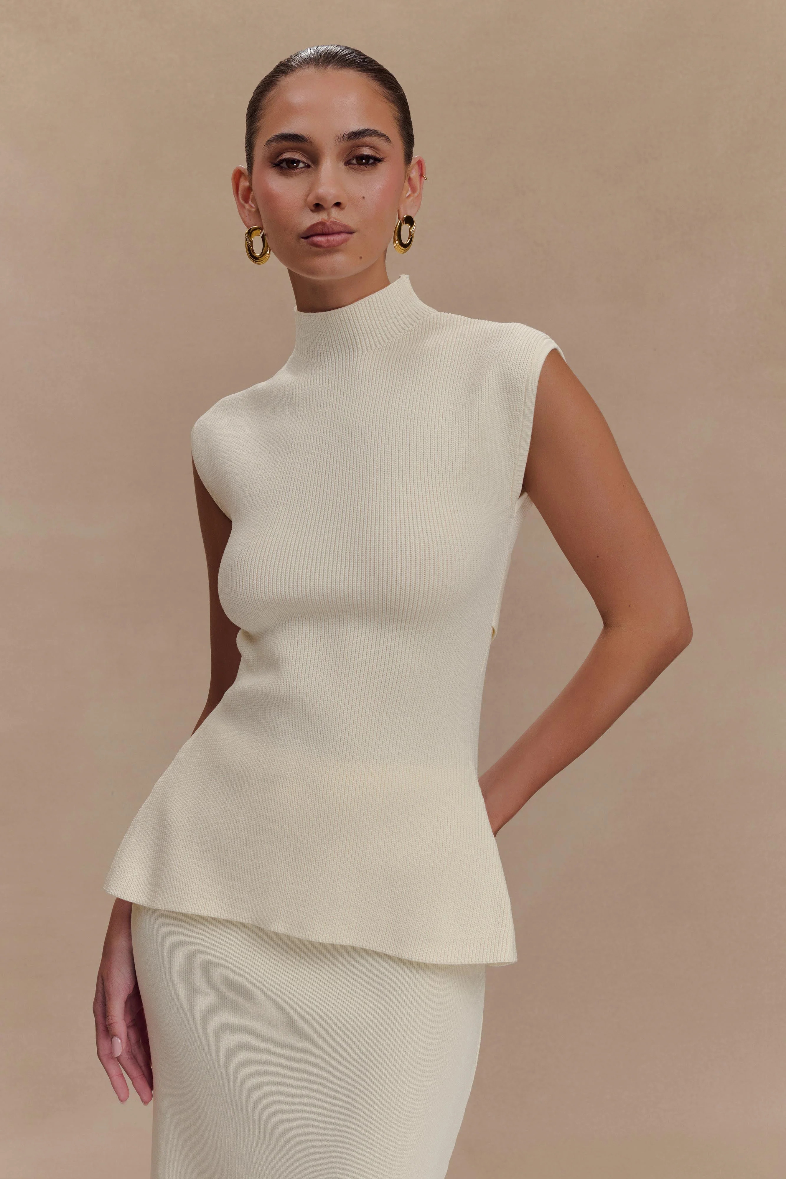 Knit Open Back Top - Ivory | MESHKI US
