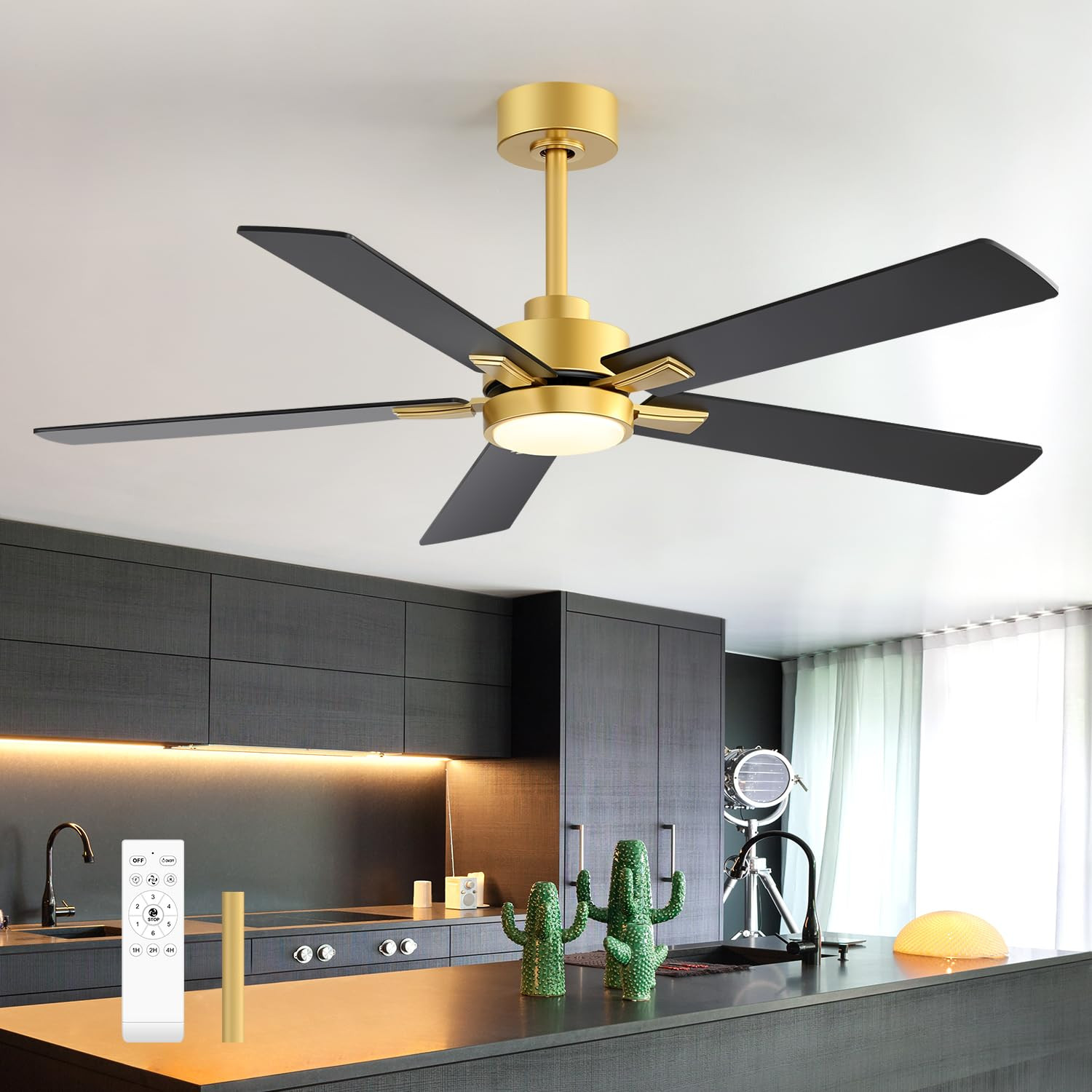 Ceiling Fans with LED Lights, 52 Inch 5-Blade Ceiling Fan Remote Control, Industrial Ceiling Fan ... | Amazon (US)