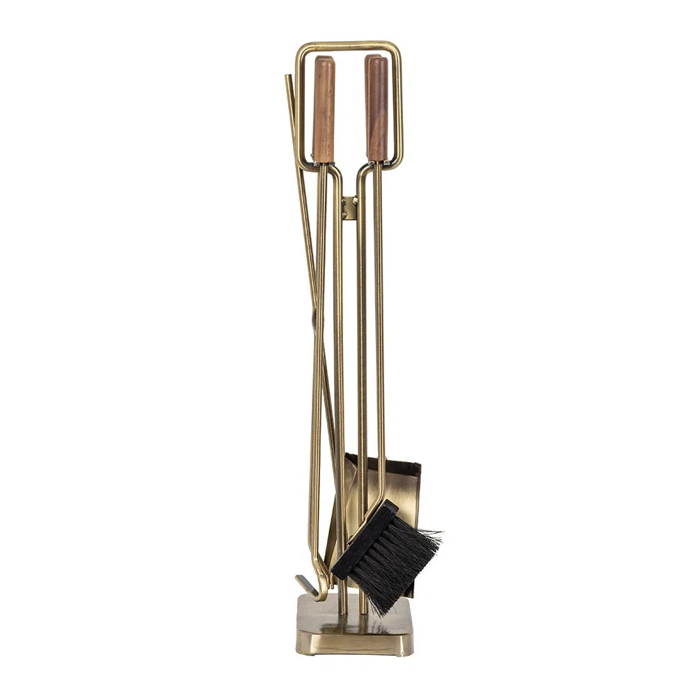Modern Ember Levi 5 Piece Fireplace Tool Set in Wood Handles | Wayfair | Wayfair North America