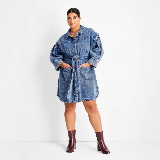 Women's Long Sleeve Utility Denim A-Line Dress - Future Collective™ with Kahlana Barfield Brown | Target