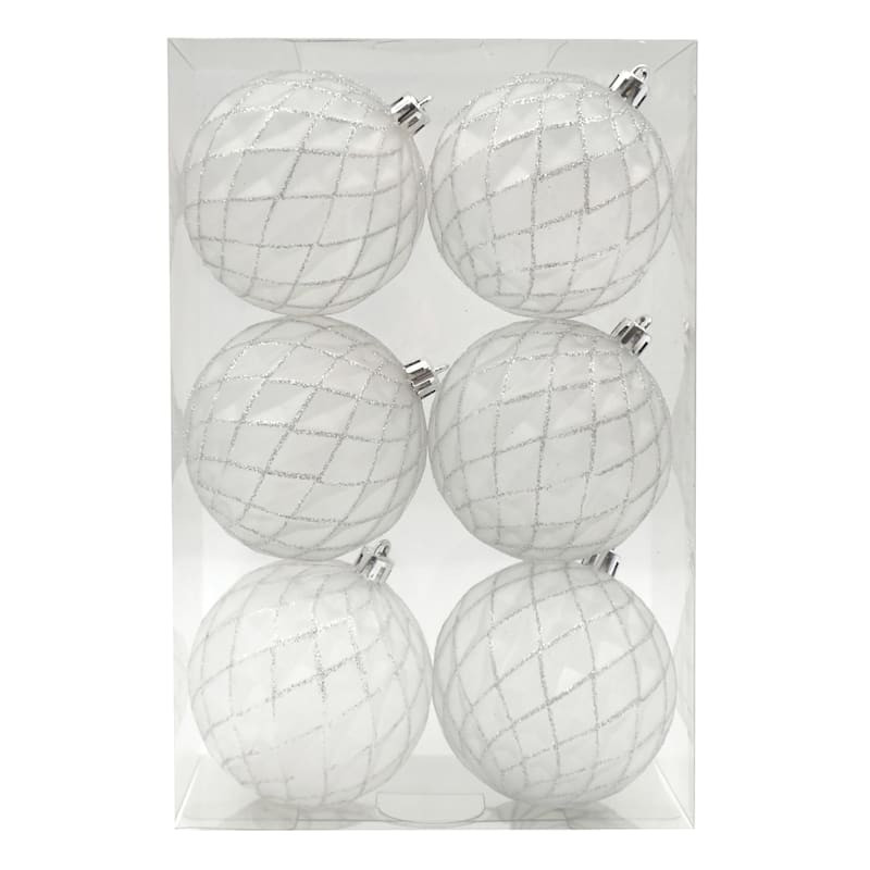 6-Count Frosted Netted Ball Ornaments, 3.1" | At Home