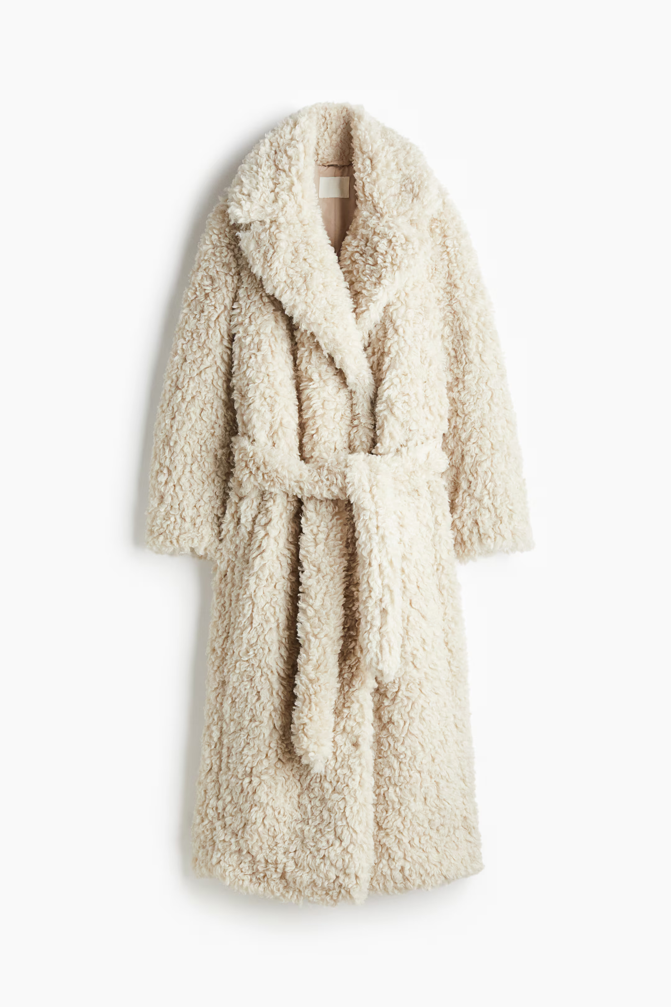 Fluffy tie-belt coat - Light beige - Ladies | H&M GB | H&M (UK, MY, IN, SG, PH, TW, HK)