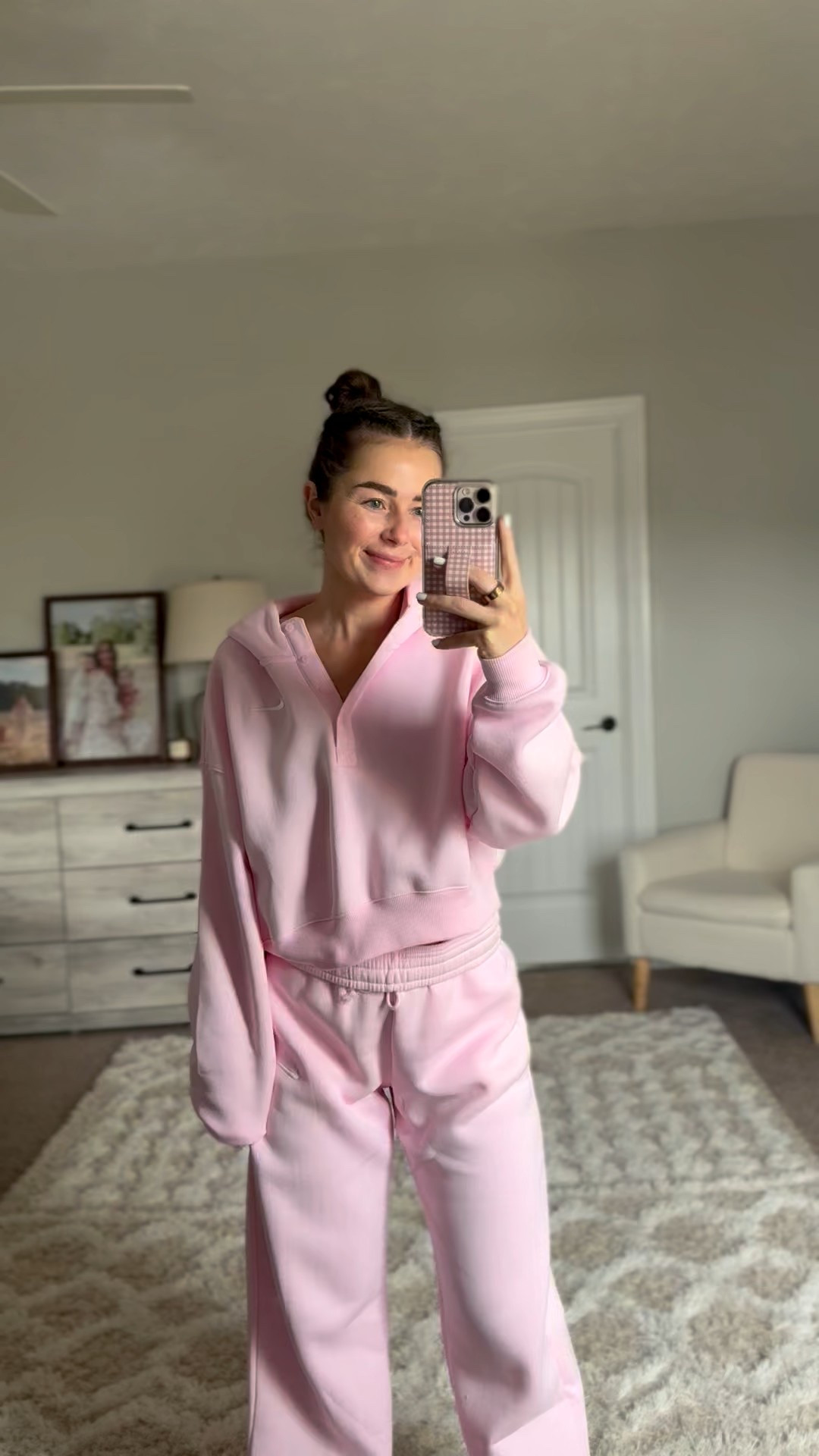 Medium in both! Pants are big so you could go with true to size but I do like the oversized fit :)