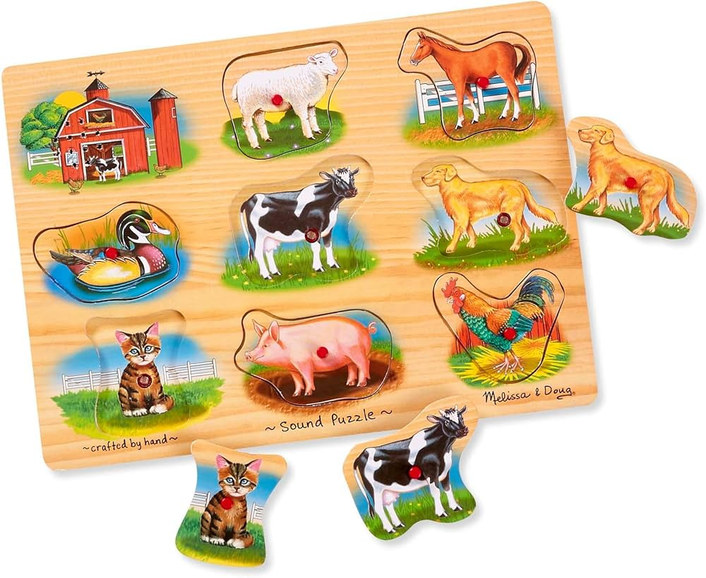 Melissa & Doug Farm Sound Puzzle - Wooden Peg Puzzle With Sound Effects (8 pcs) | Amazon (US)