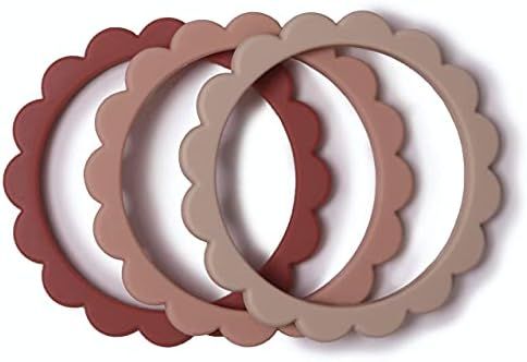 mushie Flower Teether Bracelet | 3-Pack (Rose/Blush/Shifting Sand) | Amazon (US)