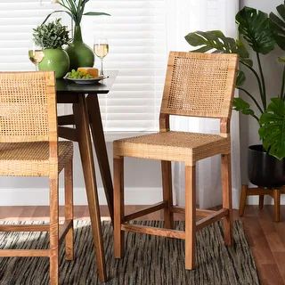 Lesia Modern Bohemian Natural Brown Rattan and Wood Counter Stool - Overstock - 35857786 | Bed Bath & Beyond