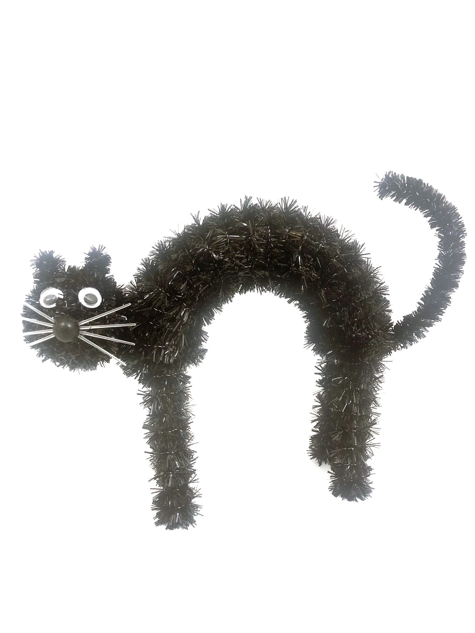 Way to Celebrate Halloween Tinsel Cat, Tabletop décor, 6 inches Tall, black | Walmart (US)