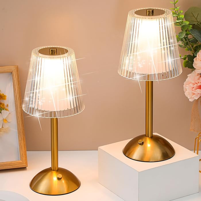 Liliful 2 Pcs LED Portable Cordless Table Lamp Touch Battery Operated Rechargeable Gold Desk Lamp... | Amazon (US)