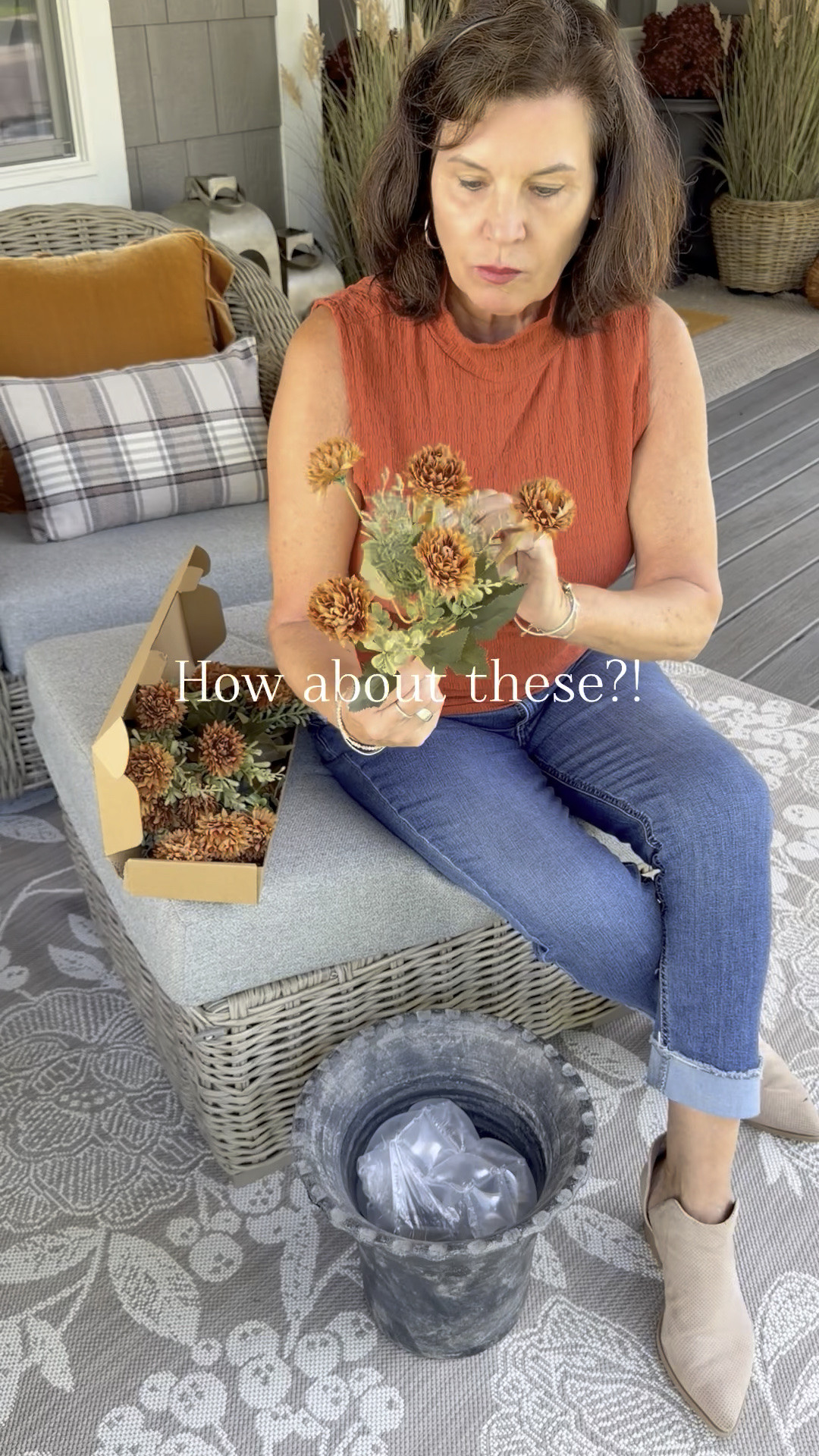 Fall is calling your porch! I’m loving the color of these faux mums for fall! They come in a set of four for around $20. Just fluff and stick in a pot with bubble wrap or floral foam. So cute!

#LTKSeasonal #LTKHome #LTKvlog