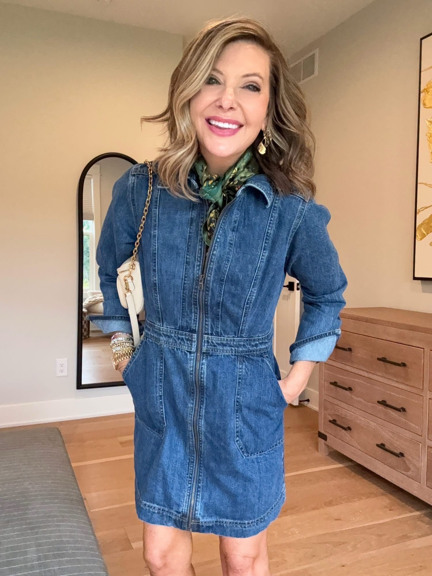 Good Morning! Happy Tuesday! I actually had to get this medium weight denim dress when I saw it! It’s so polished and gorgeous! It’s loose, but gives a great shape, with pockets ￼too! I’m wearing a petite small!

#LTKgrwm #LTKSaleAlert #LTKdayinmylife