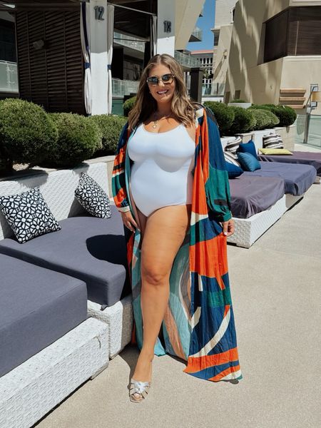 Pool outfit in Vegas, good resort and warm weather vacation pool outfit! Wearing size 16 in swim & 1X in coverup. Use CARALYN at Cakes Body. 

#LTKSwim #LTKMidsize #LTKSeasonal