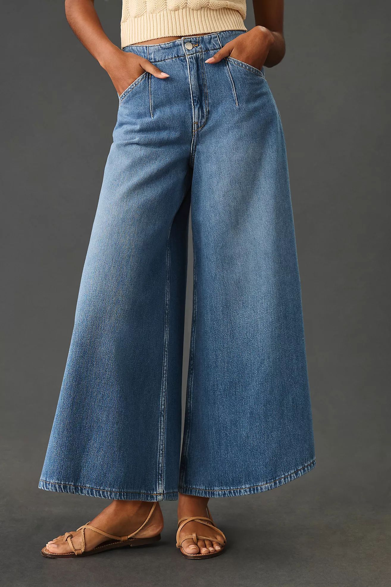 Pilcro Corset High-Rise Crop Culotte Jeans | Anthropologie (US)