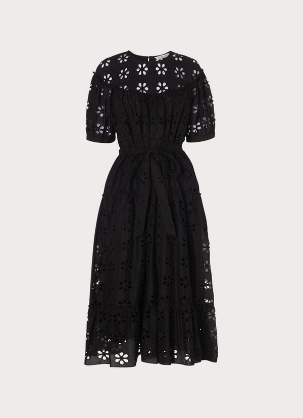 Rego Broderie Anglaise Black Cotton Midi Dress | L.K. Bennett (UK)