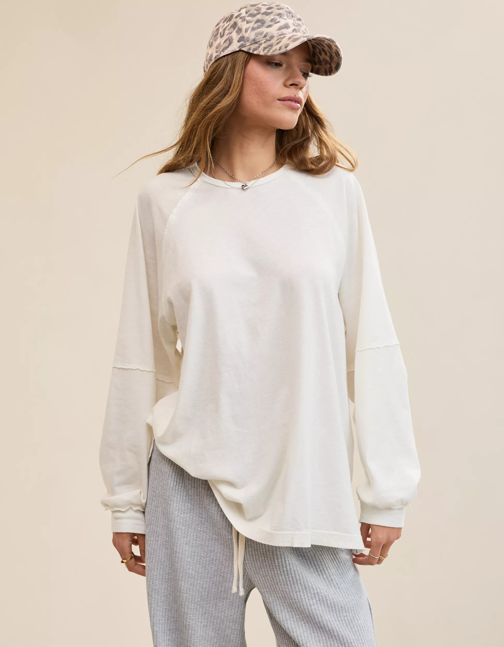 Aerie Cozy Long Sleeve Oversized Boyfriend T-Shirt | Aerie