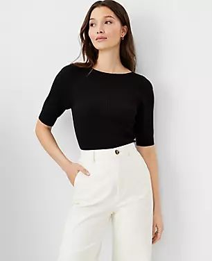 Ribbed Puff Sleeve Sweater | Ann Taylor (US)