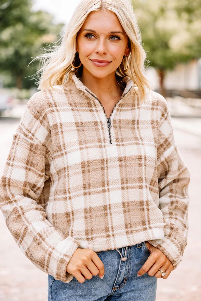 Can't Forget You Khaki Brown Plaid Pullover | The Mint Julep Boutique