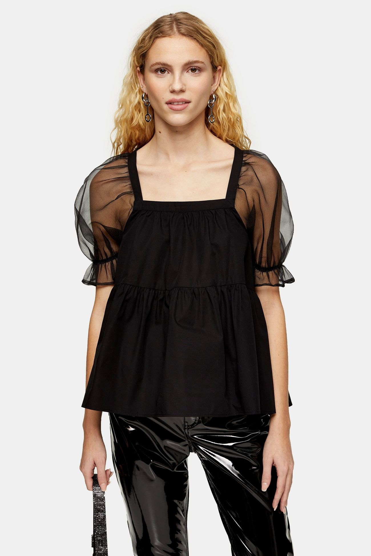 Black Organza Smock Peplum Tiered Blouse | Topshop US
