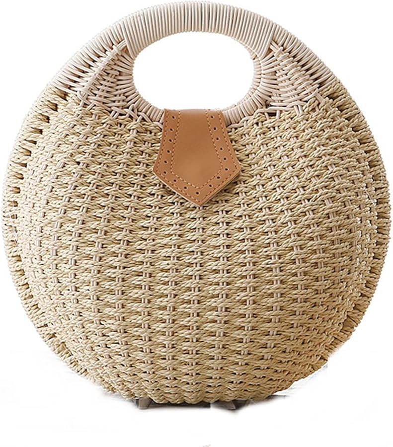 Straw Bags for Women,Hand-woven Straw Shell Bag Handle Ring Tote Retro Summer Beach Rattan bag. | Amazon (US)