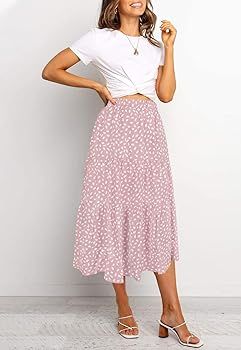 MEROKEETY Women's Boho Leopard Print Skirt Pleated A-Line Swing Midi Skirts | Amazon (US)